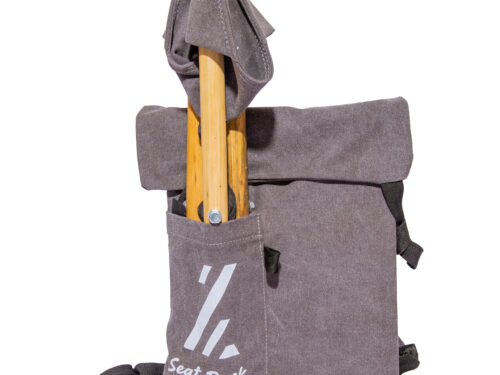 grey Steatpack bag with folded stool in pocket