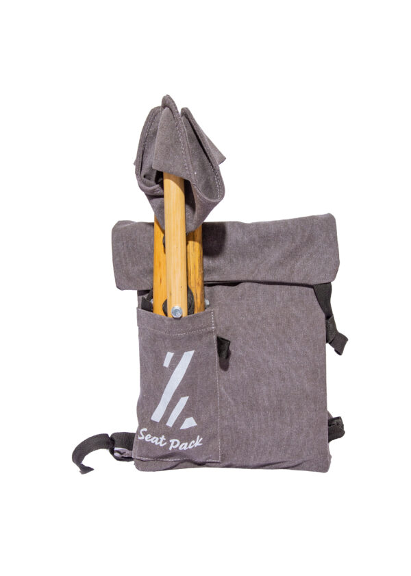 grey Steatpack bag with folded stool in pocket
