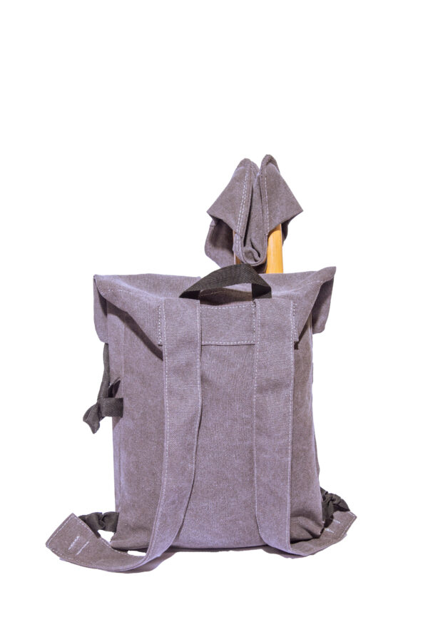 back of grey Steatpack bag with unfolded stool